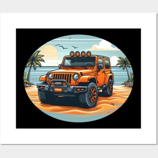 Jeep Wrangler JK Orange Beach Oval Posters and Art